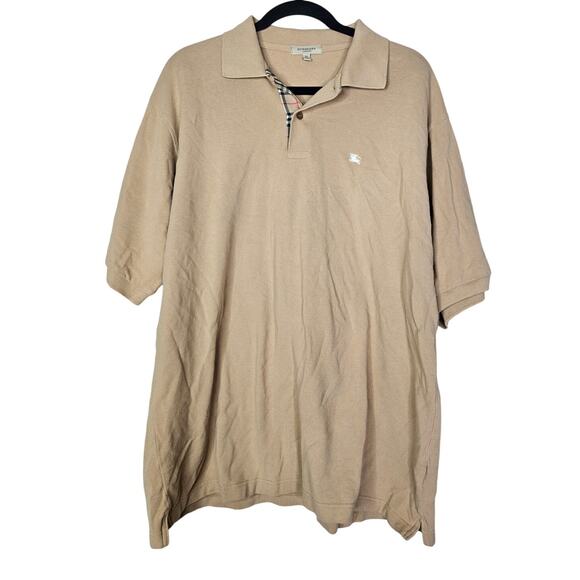 Burberry London XL Camel Brown Nova Check Detail Polo Shirt Cotton Preppy